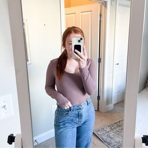 Abercrombie Brown Long Sleeve Scoop Neck Bodysuit